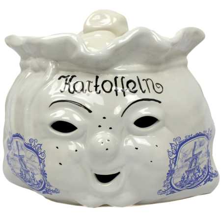 weißer keramik topf in der sackform von 4 liter verziert mit windmühle in blau